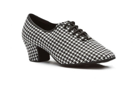 BD Dance T1 Black and White Houndstooth Pattern Practice or Teaching Shoe