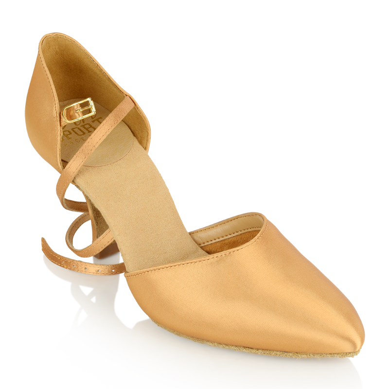 Ray Rose 103 Sirocco Flesh Satin Smooth Dance Shoe with Wrap-Around Ankle Strap and Flared Heel
