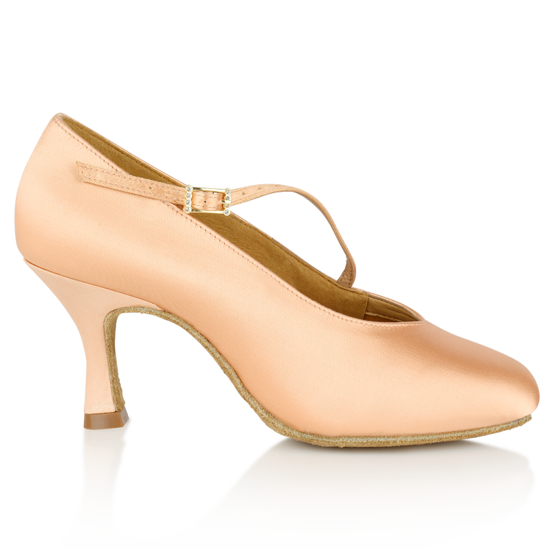 Ray Rose 116A_SALE Rockslide Light Flesh Satin Standard Ballroom Dance Shoe with Round Toe and Diagonal Strap