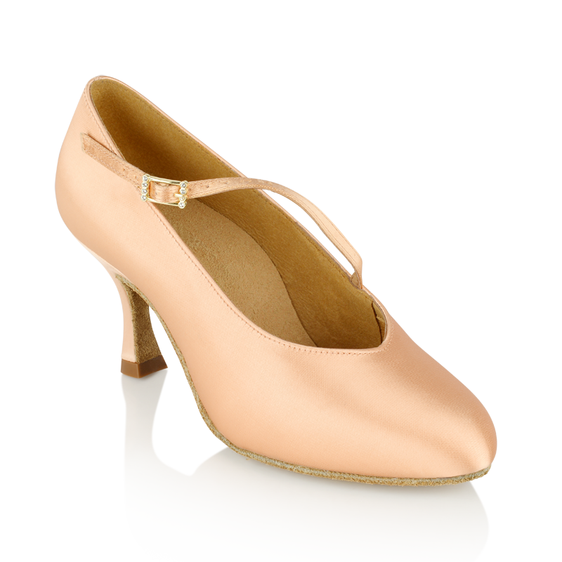 Ray Rose 116A_SALE Rockslide Light Flesh Satin Standard Ballroom Dance Shoe with Round Toe and Diagonal Strap