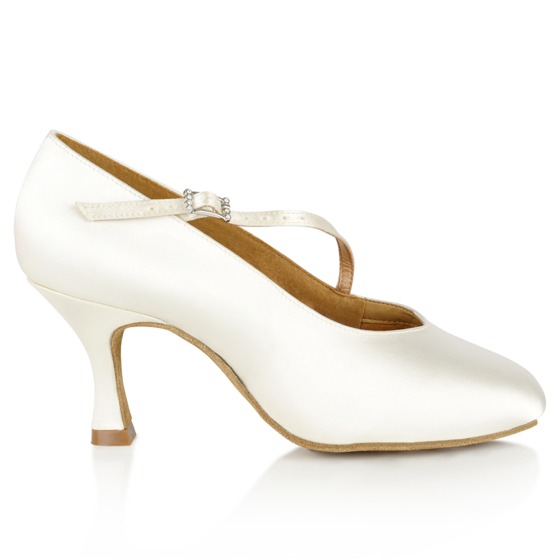 Ray Rose 116A Rockslide White Satin Standard Ballroom Dance Shoe with Round Toe and Diagonal Strap
