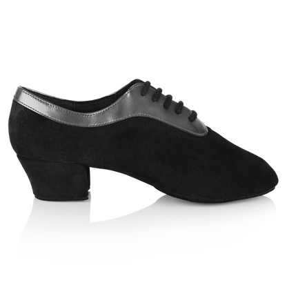 suede leather ballroom dance shoe with silver patent collar