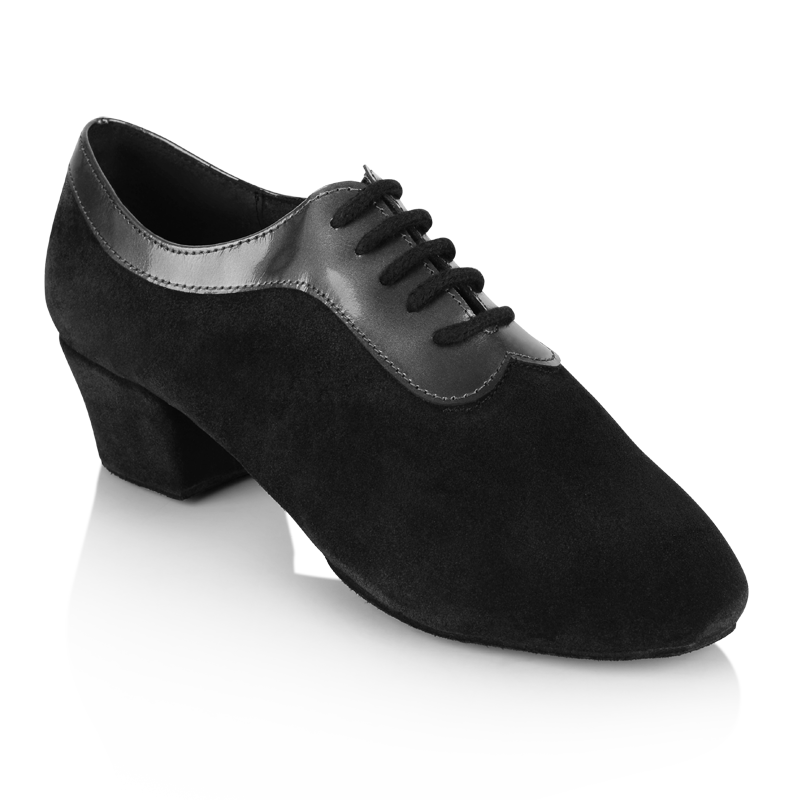 black nappa suede leather dance shoe with patent collar