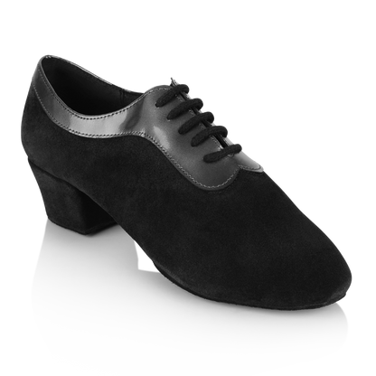 black nappa suede leather dance shoe with patent collar