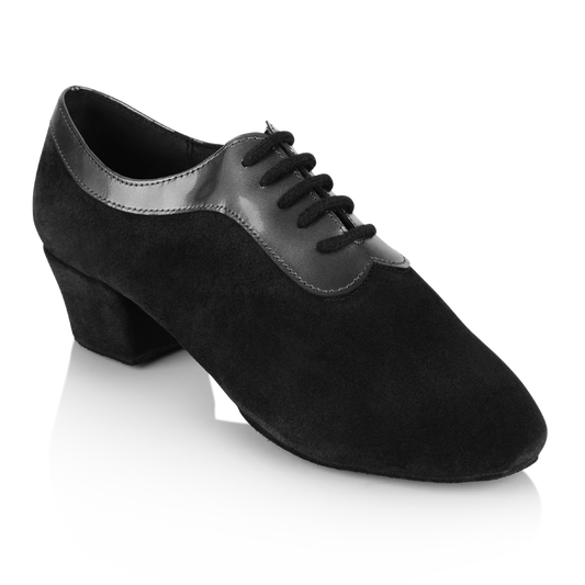 black nappa suede leather dance shoe with patent collar