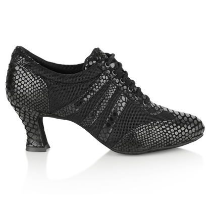 black croc leather dance shoe with black mesh