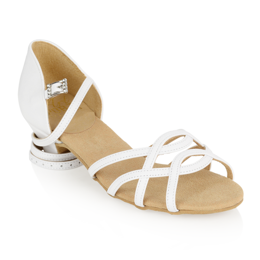 Ray Rose 502 Rainbow White Leather Girl's Latin Dance Shoe with Wrap Around Ankle Strap