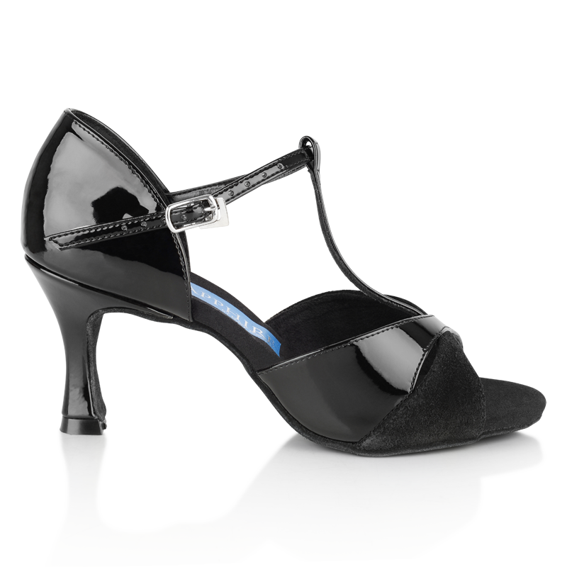 Ray Rose Gemini Black Patent/Black Suede Ladies Latin Dance Shoe with Round Toe
