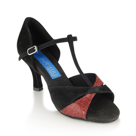 Ray Rose Gemini Black Suede/Red Lustre Ladies Latin Dance Shoe with Round Toe
