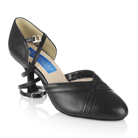 Ray Rose Geranium Black Leather Ladies Ballroom Dance Shoe with Adjustable Hook Buckle