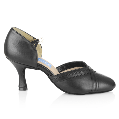 Ray Rose Geranium Black Leather Ladies Ballroom Dance Shoe with Adjustable Hook Buckle