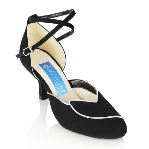 Ray Rose Hyacinth Black Nubuck/Silver Ladies Ballroom Dance Shoe with Adjustable Hook Buckle
