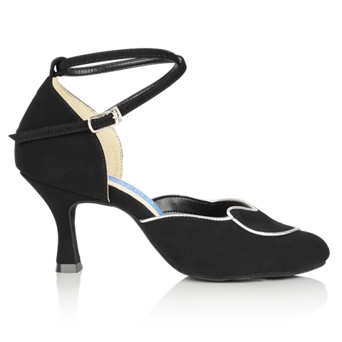 Ray Rose Hyacinth Black Nubuck/Silver Ladies Ballroom Dance Shoe with Adjustable Hook Buckle