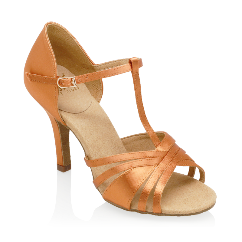 Ray Rose 816-X Medusa Light Tan Satin Ladies Latin Dance Shoe with T-Strap