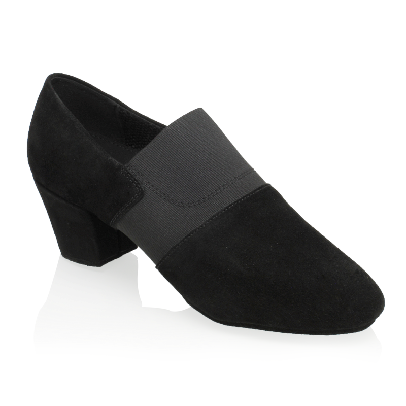 Ray Rose 419_in Luna Black Nappa Suede Leather/Elastic Ladies Practice Dance Shoe