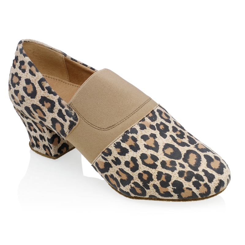 Leopard print leather and elastic ballroom dance shoe