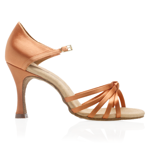 Ray Rose 825-X Drizzle Xtra Light Tan Satin Ladies Latin Dance Shoe with Wrap-Around Ankle Strap
