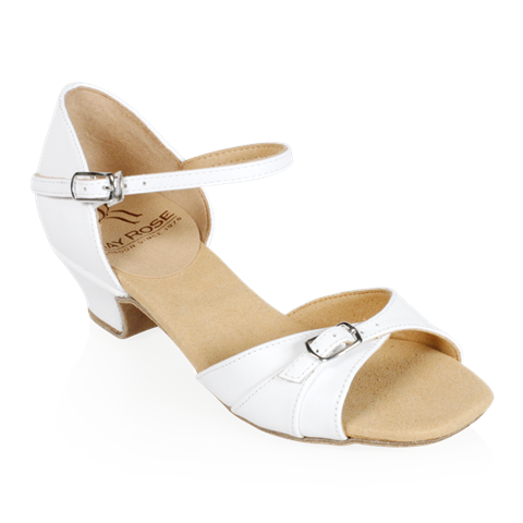Ray Rose White Leather Girl's Latin Dance Shoe with Adjustable Front Strap 504 Dewdrop_in