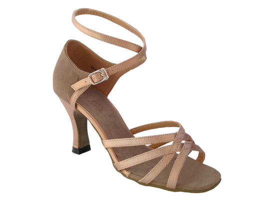 Very Fine 1606 Brown Satin & Brown Nubuck Ladies Latin Dance Shoe with Ankle Strap