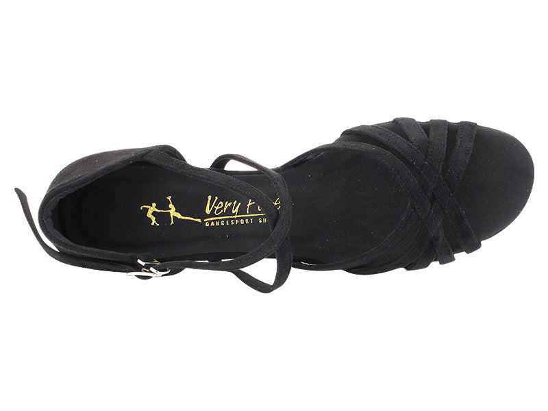 Very Fine 1670C Black Oxford Nubuck Ladies Latin Dance Shoe with Cross Ankle Strap 1.5" Heel