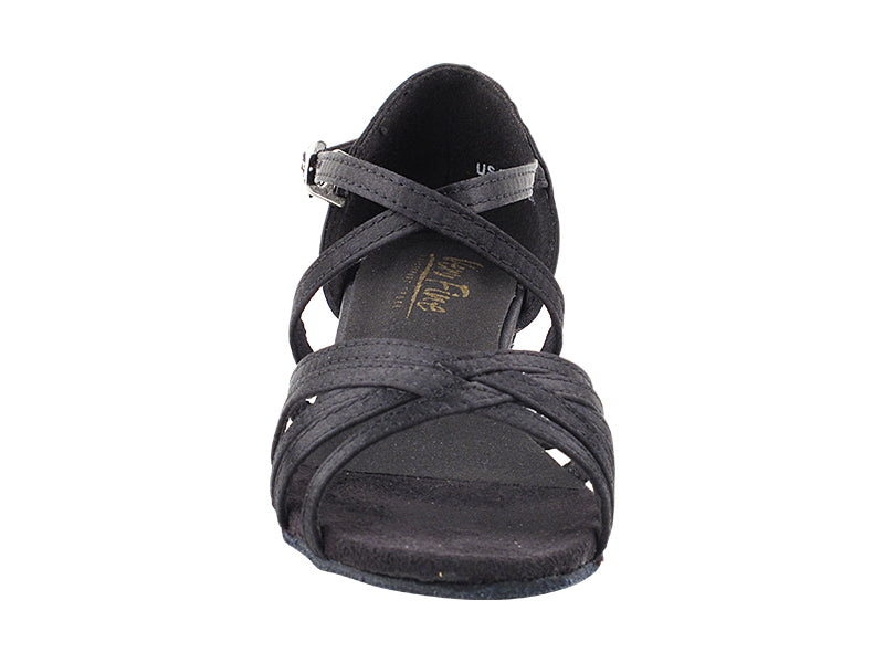 Very Fine 1670CG Black Satin Girl's Youth Practice Dance Shoe with Cross Ankle Strap and 1.5" Heel
