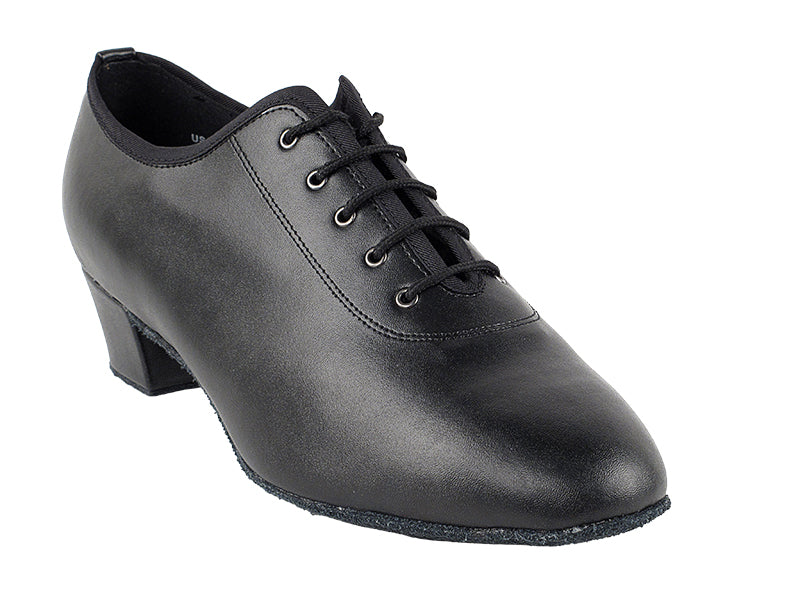 Very Fine 2302 Black Leather Men's Latin Dance Shoes with Extra Cushioned Insole & Footbed for Shock Absorption