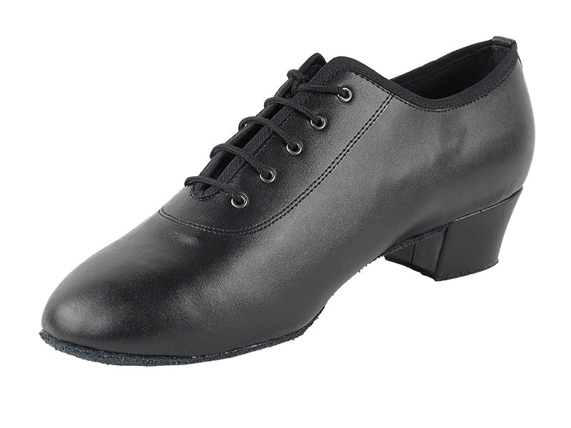 Very Fine 2302 Black Leather Men's Latin Dance Shoes with Extra Cushioned Insole & Footbed for Shock Absorption