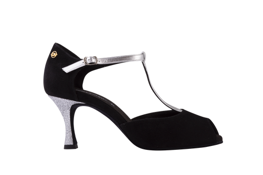 Ladies Black Suede/Silver Tango Dance Shoe