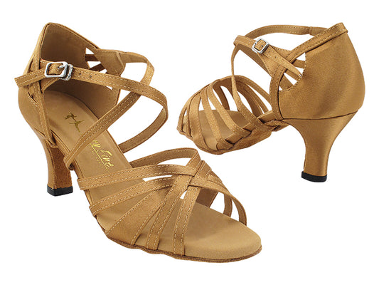 Very Fine 3037LEDSS Brown Satin Ladies Latin Dance Shoe with Cross Ankle Strap