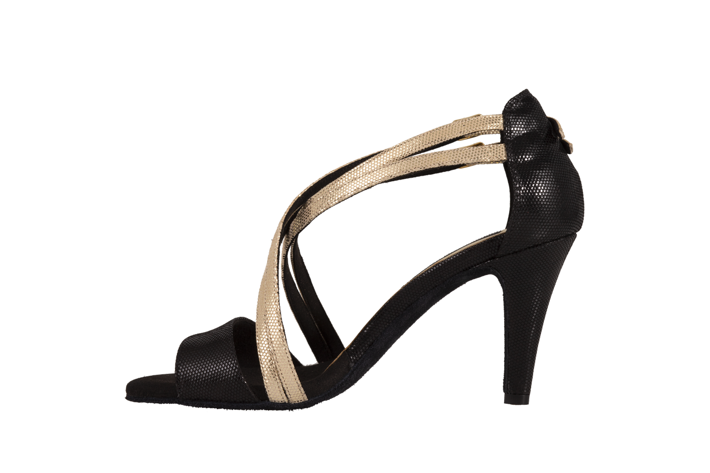 Dance Naturals 30 Fregola_sale Black Fish/Gold Fish Ladies Latin or Tango Dance Shoe with Double Straps