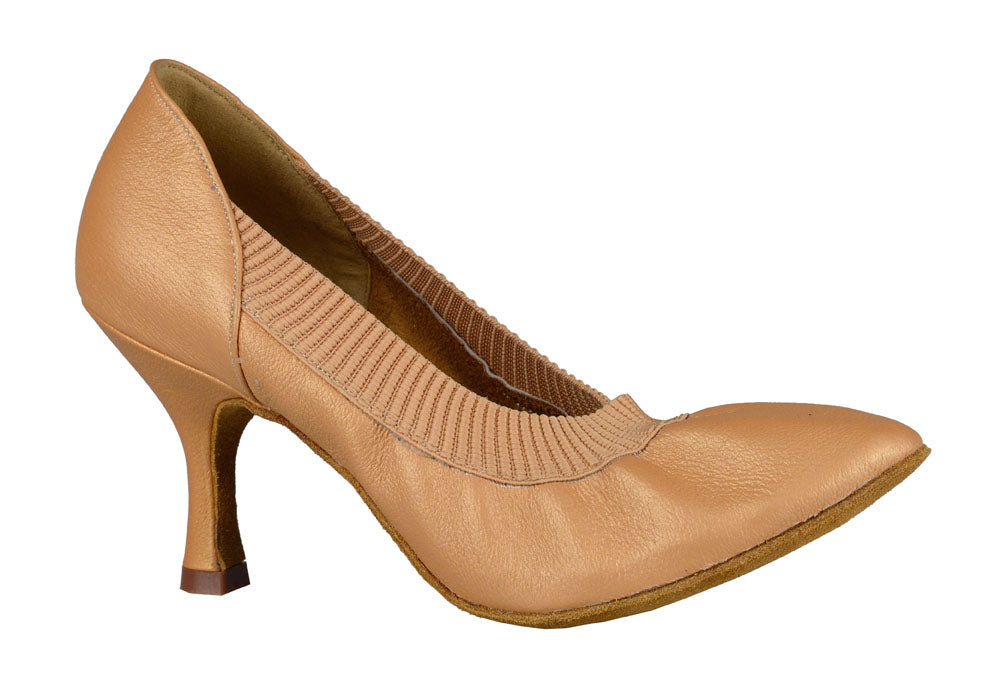 Dance America Helena Ladies Ballroom Dance Shoe in Elasticized Tan Leather