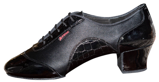 Aida Men's Black Leather and Crocodile Patent Latin Shoe Designed for Stephano Di Filippo Stefano 138T