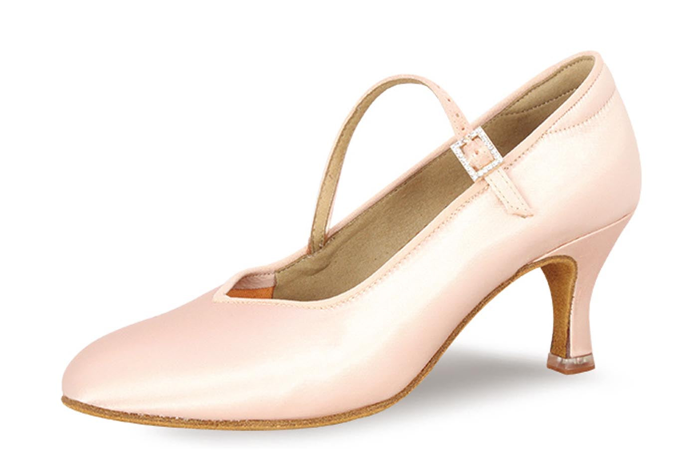 BD Dance 138 Ladies Single Strap Standard Ballroom Shoe in Light Tan Satin