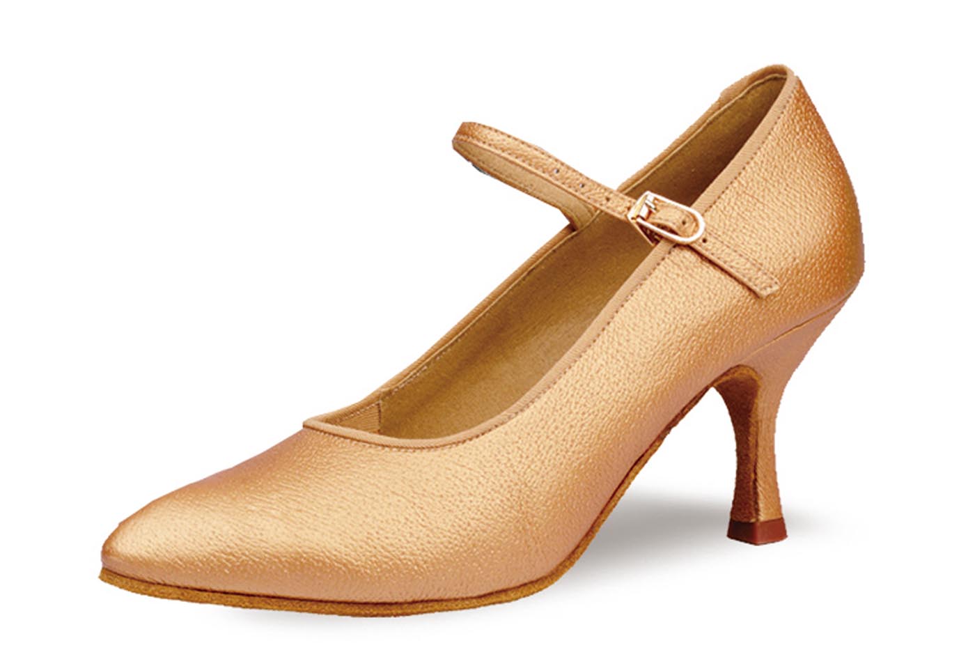 BD Dance 101 Ladies Tan Leather Ballroom Dance Shoe with Strap and Buckle Closure