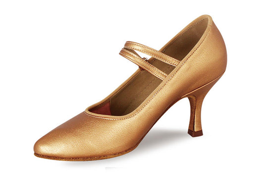 BD Dance 119 Tan Leather Ladies Ballroom Dance Shoe with Double Strap