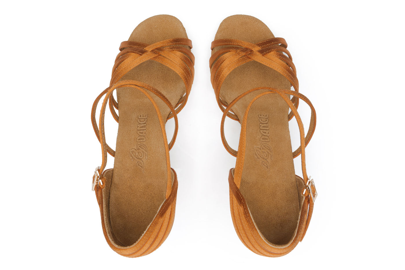 Latin dance shoes in dark tan satin