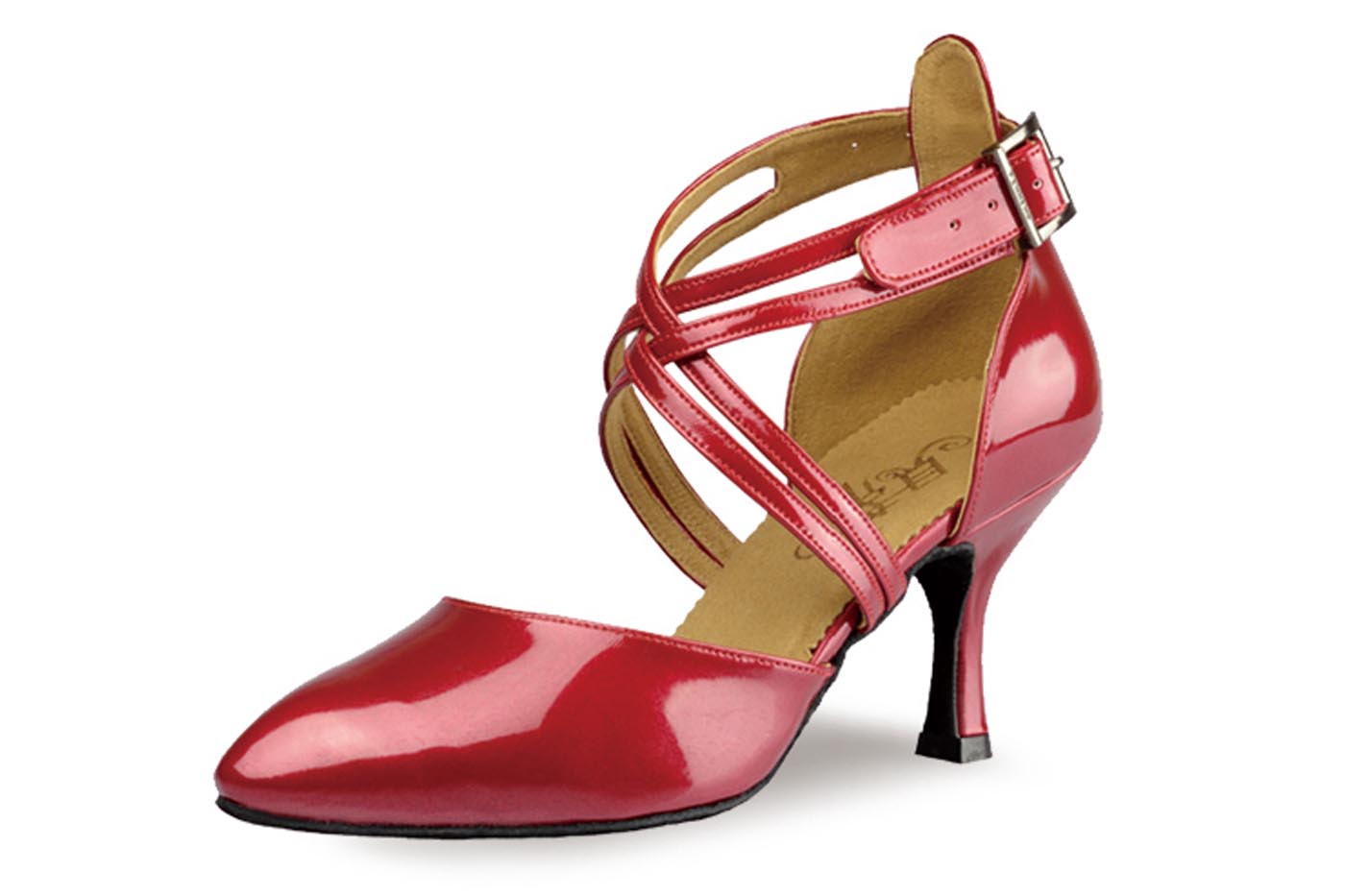 BD Dance 110 Red Patent Leather Ladies Tango Ballroom Shoe with Double Crossing Straps