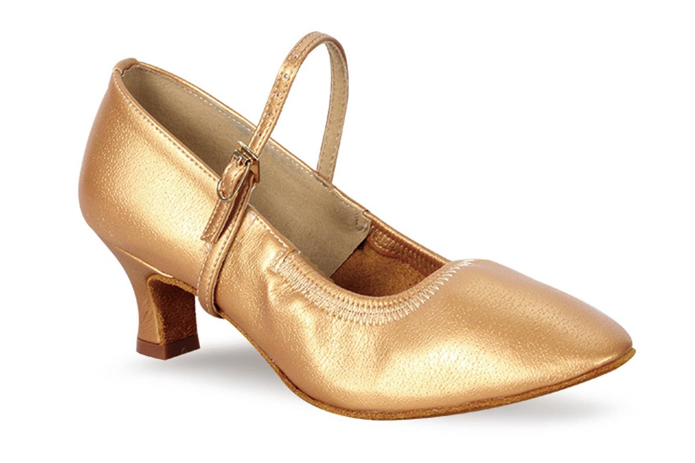 BD Dance 125_SALE Ladies Ballroom Dance Shoe in Gold Leather with Elasticized Throat