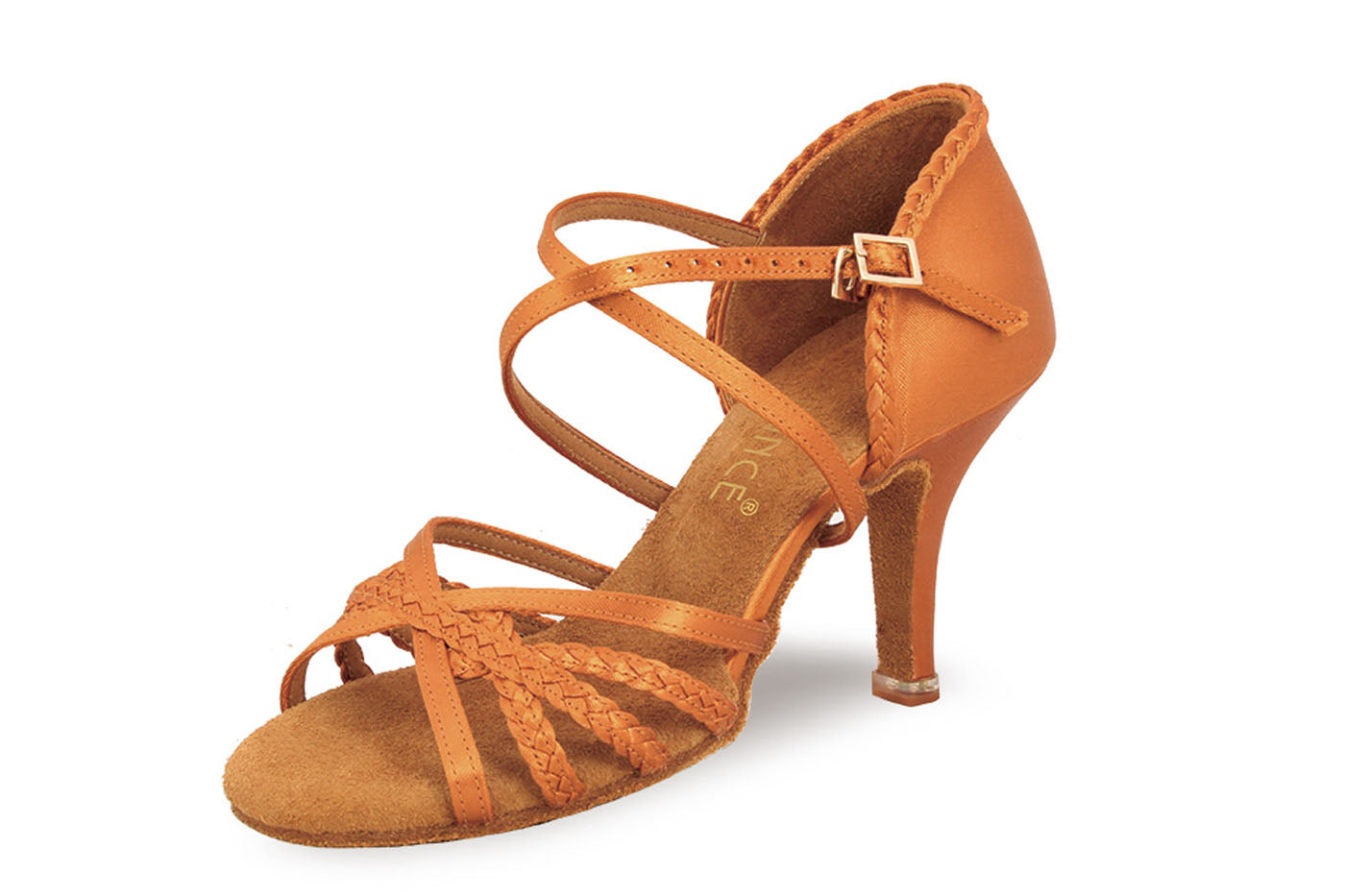 BD Dance 2703 Ladies Latin Dance Shoe with Cross Ankle Strap and Braided Strap Detail