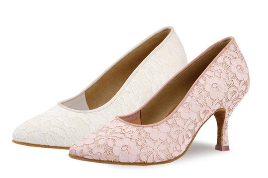 BD Dance 104 Ladies Ballroom Dance Shoe in White or Pastel Pink Lace