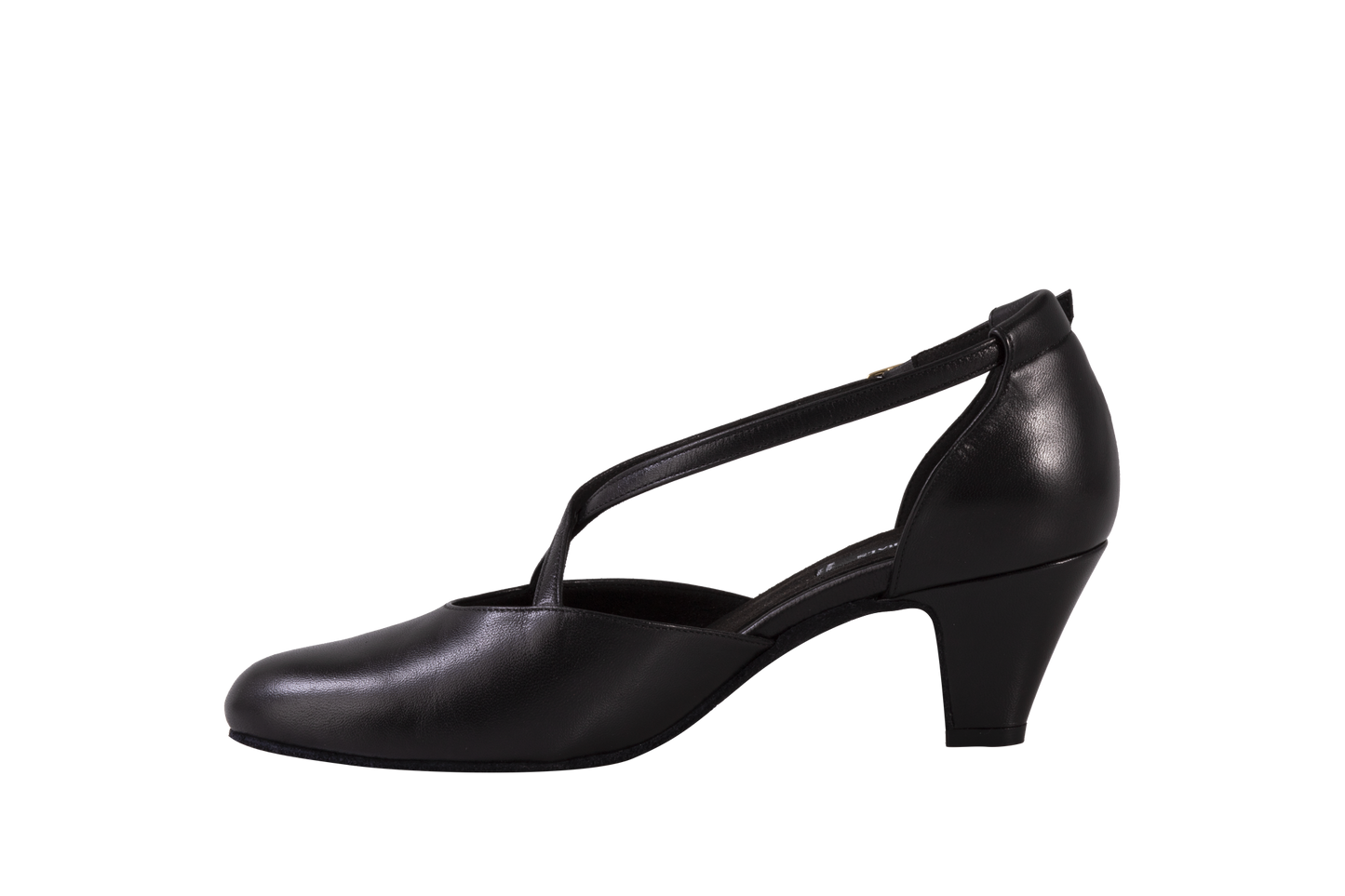 Dance Naturals 725 Cuccarini Black Leather Round Toe Smooth Ballroom Shoe with Criss-Cross Strap