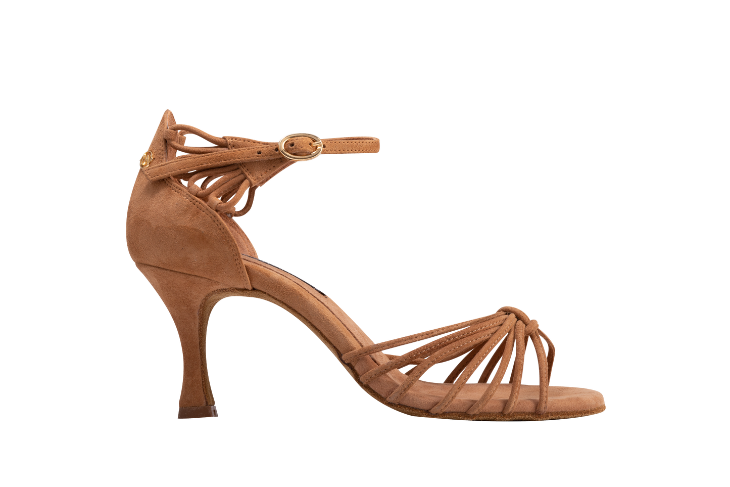 Dance Naturals 204 Liberta Tan Suede Multi-Strap Ladies Latin Dance Shoe with Flower Decoration on Heel