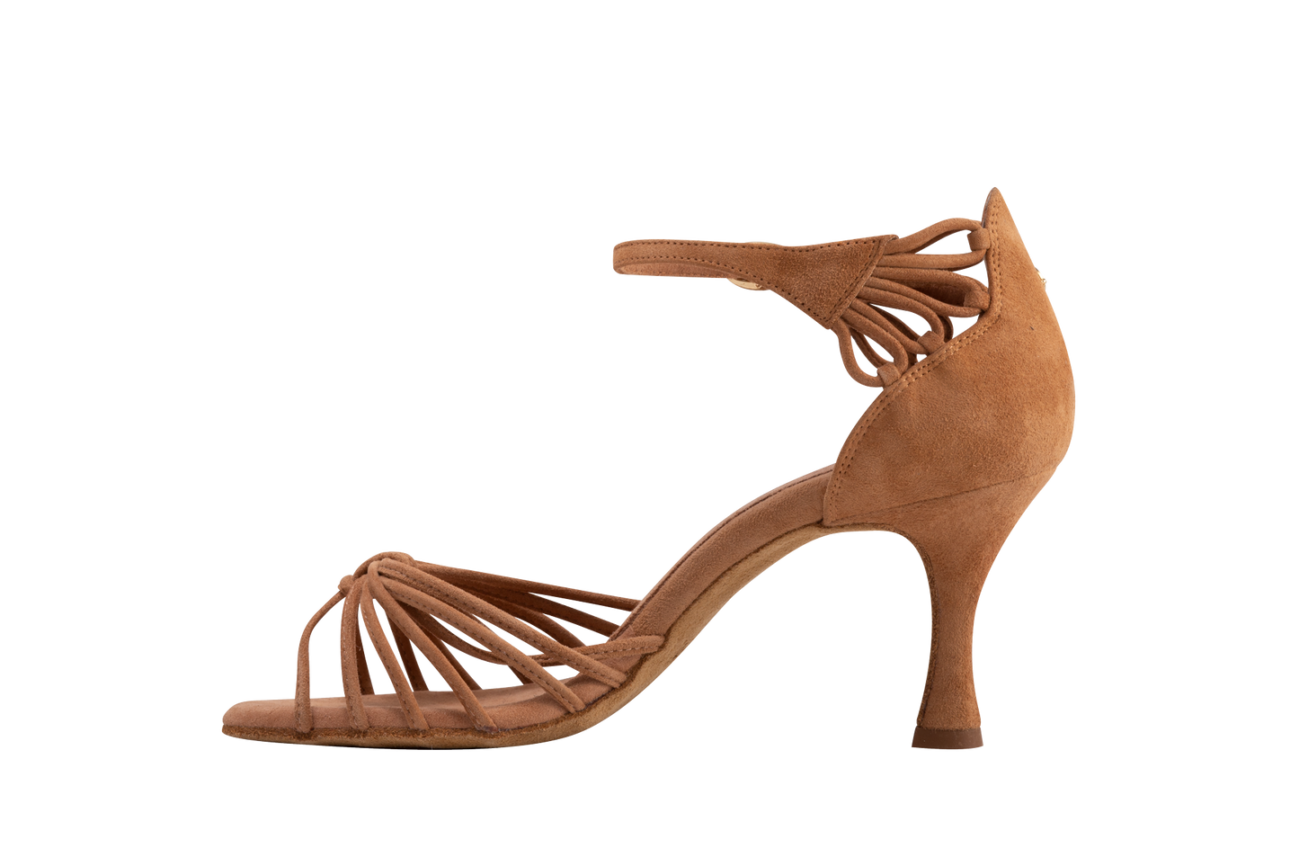 Dance Naturals 204 Liberta Tan Suede Multi-Strap Ladies Latin Dance Shoe with Flower Decoration on Heel