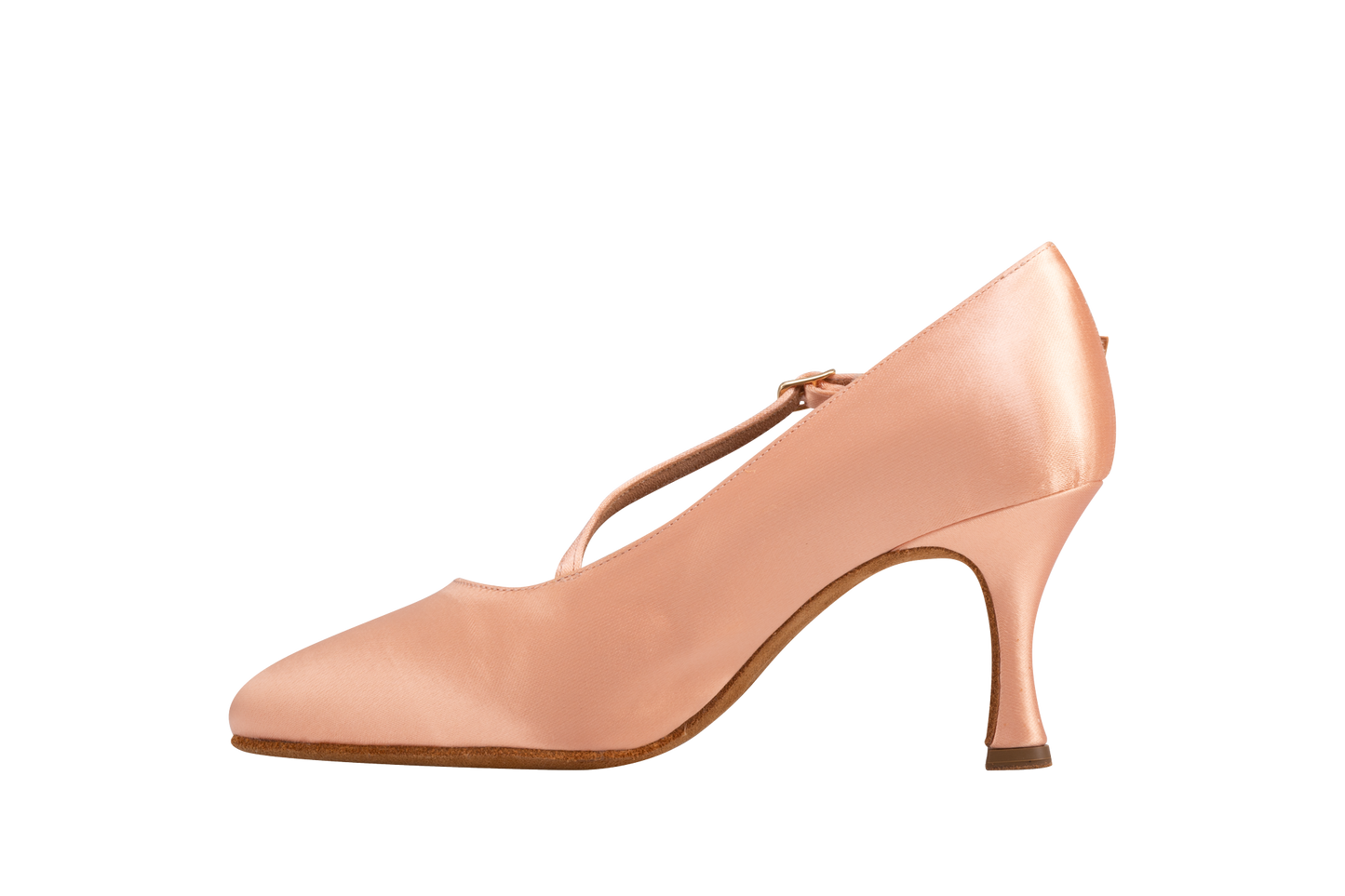 Dance Naturals 220 Elena Flesh Satin Ladies Ballroom Dance Shoe with Rounded Toe and Diagonal Strap