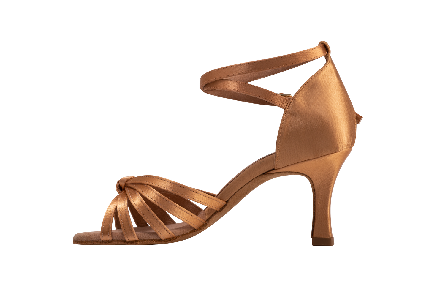 Dance Naturals Laguna Bronze Satin Latin Dance Shoe with Center Knot and Double Ankle Strap