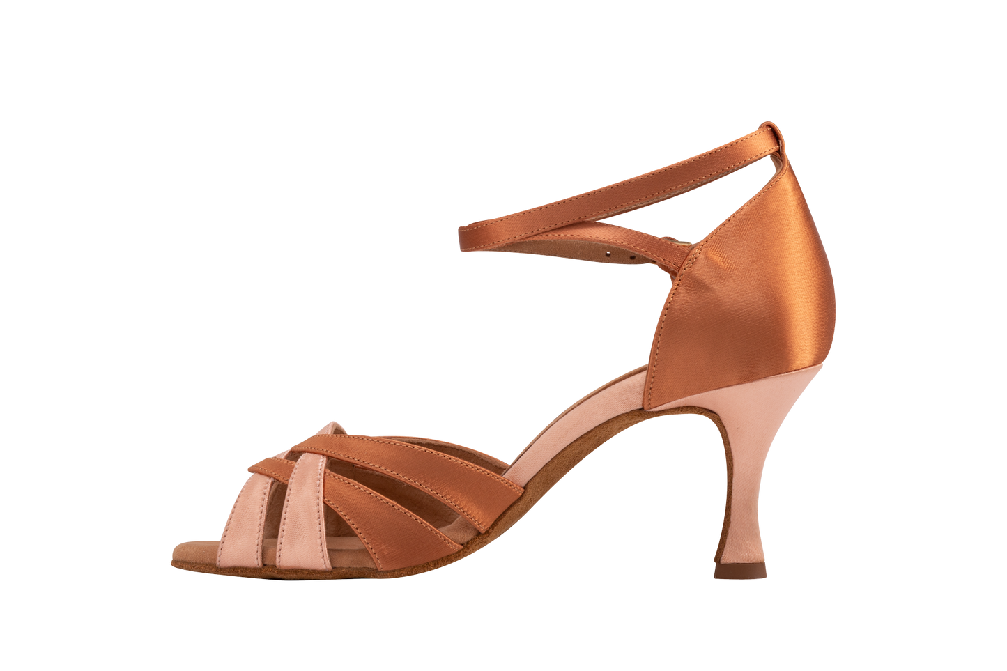 Dance Naturals Arte Brown Satin/Flesh Satin Ladies Latin Dance Shoe with Double Ankle Strap