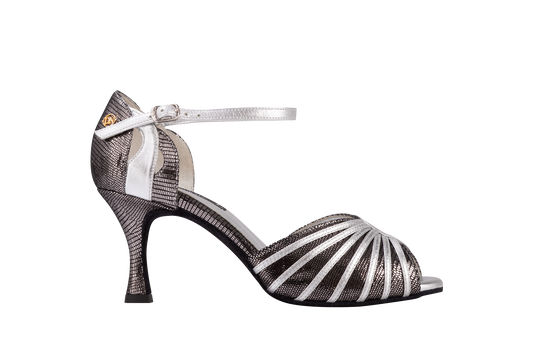 Dance Naturals 270 Calle Open Toe Anthracite Smocking/Silver Leather Ladies Tango Dance Shoe