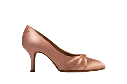 Dance Naturals 29 Locandiera Flesh Satin Pointed Toe Ballroom Shoe with Delicate Knot Detail