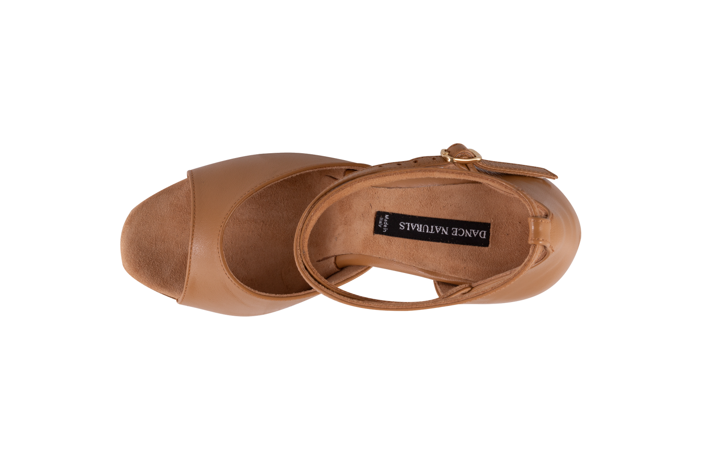 Dance Naturals Forcola Tan Leather Ladies Tango Dance Shoe with Open Toe and Cross Ankle Strap