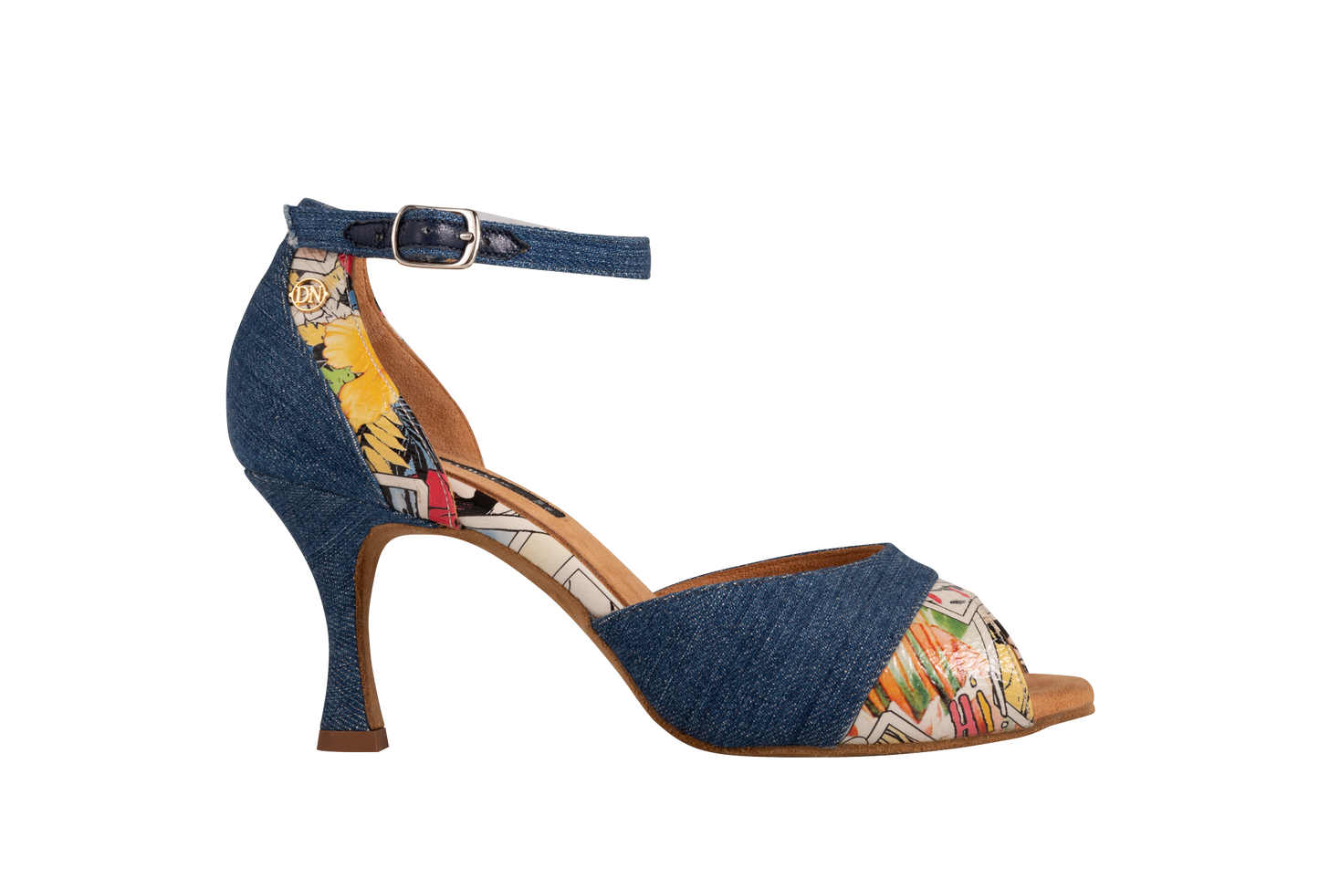 Dance Naturals 63 Poveglia Open Toe Blue Denim and Comics Print Ladies Tango Dance Shoe